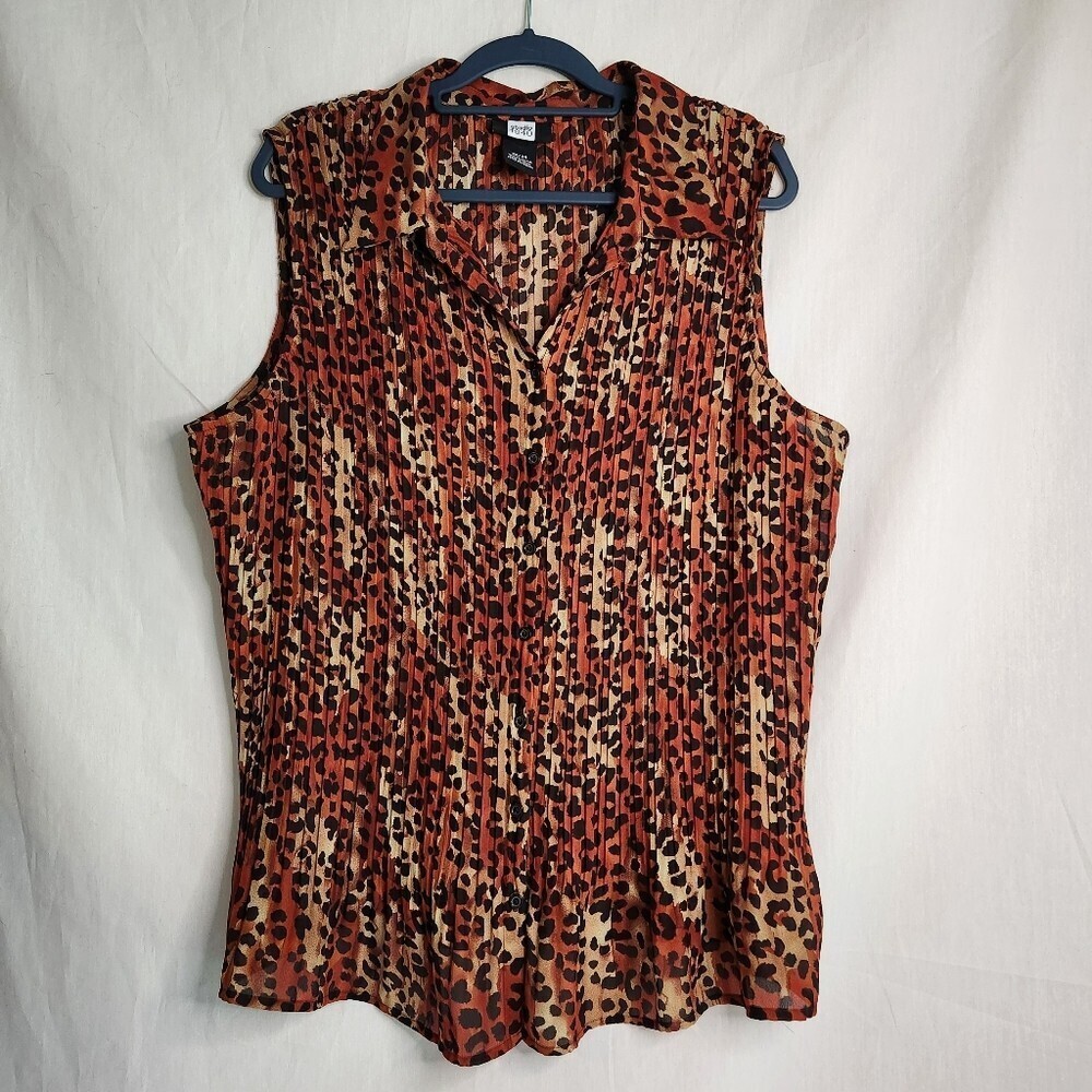 Studio 1940 V Neck Sleeveless blouse Animal Print Black,Orange size 22/24
